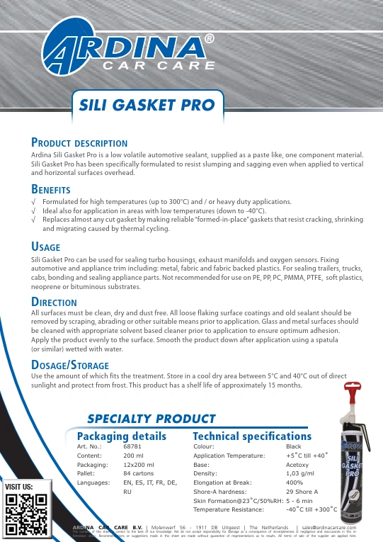 Герметик силіконовий Sili Gasket Pro, 200 ml ARDINA